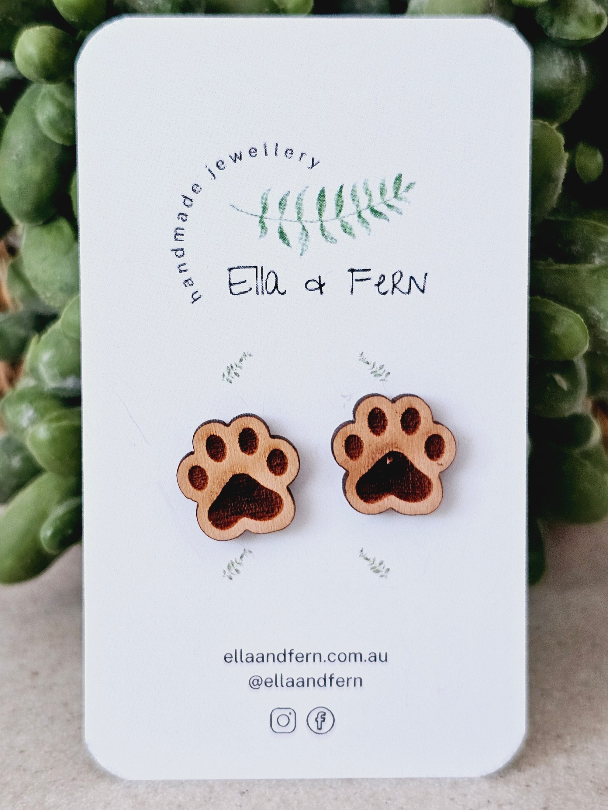 Puppy Paws Wooden Stud Earrings