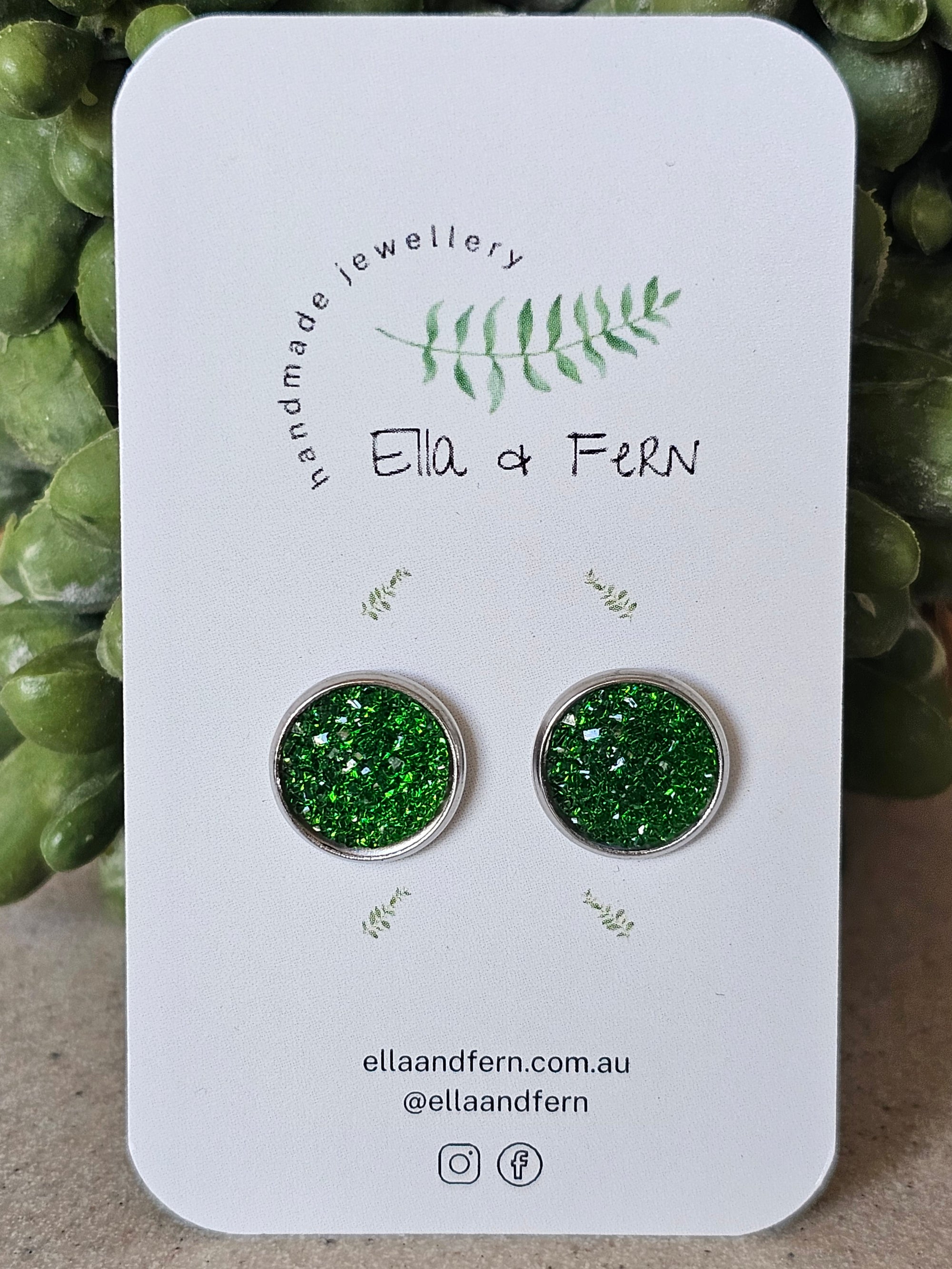 Sparkling Emerald Faux Druzy Pop Stud Earrings