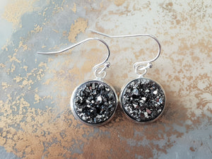 Dark Silver Sparkling Faux Druzy Dangle Earrings | Ella & Fern