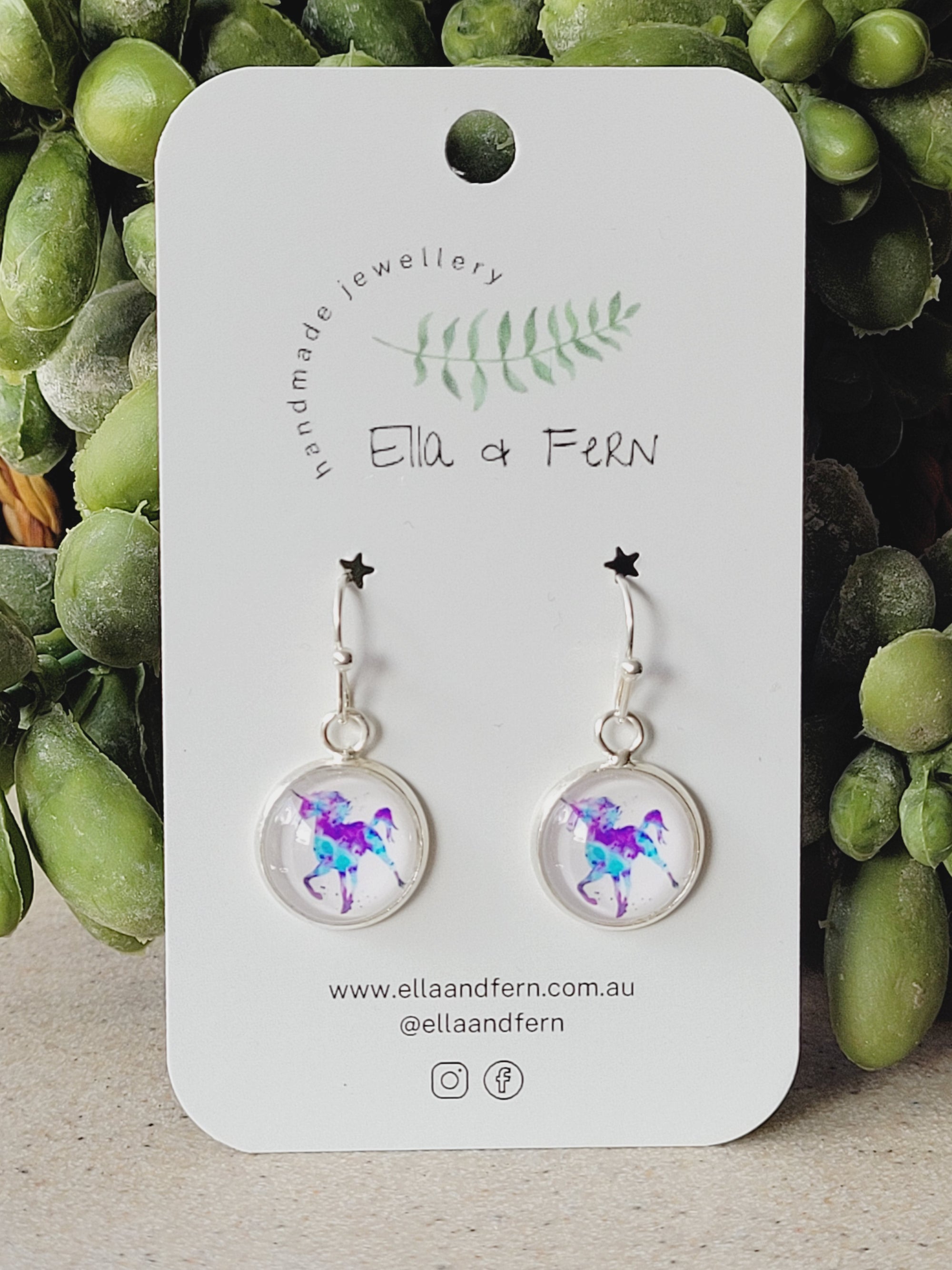 Watercolour Unicorn Dangle Earrings | Ella & Fern