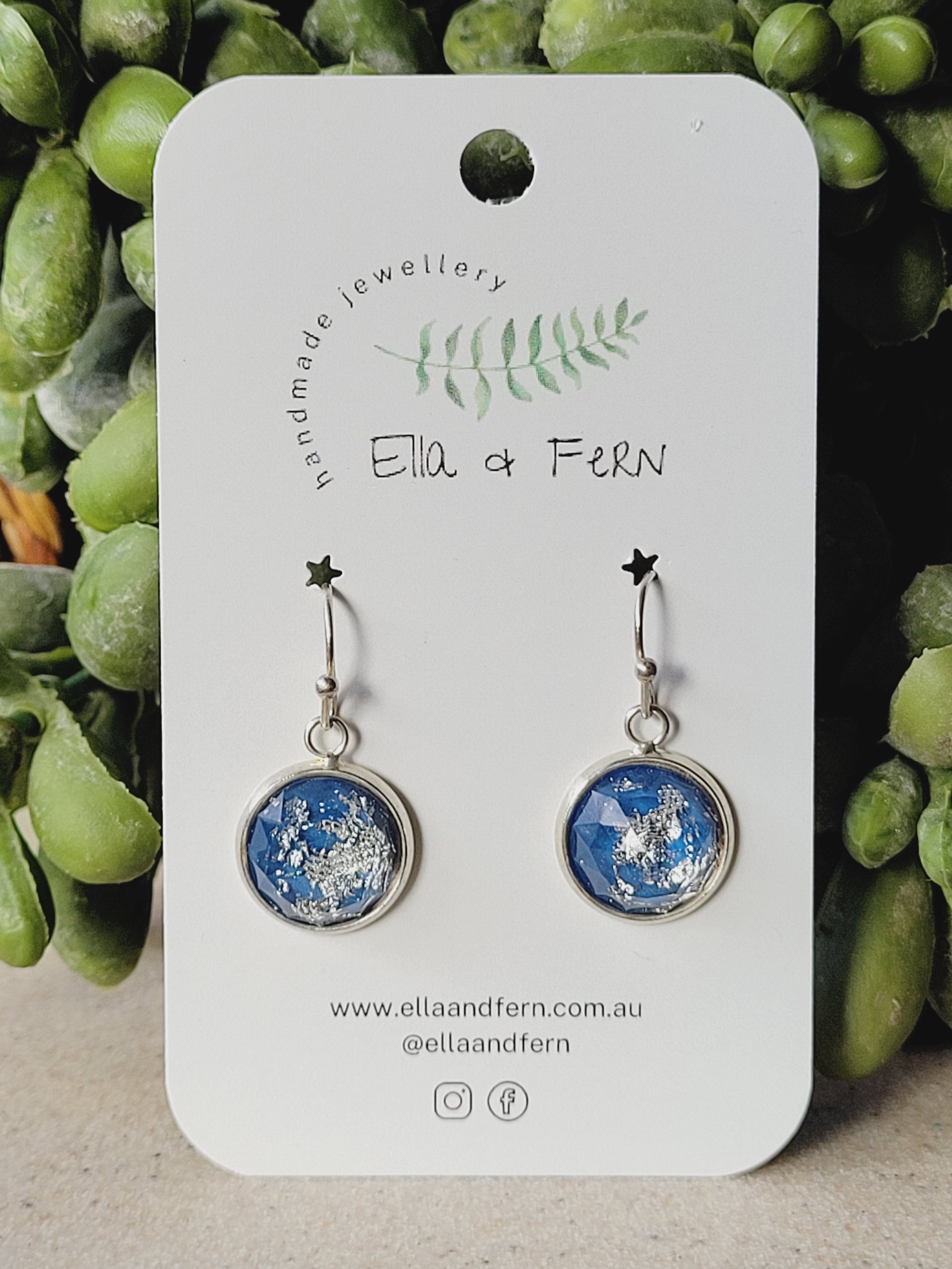 Blue Silver Leaf Dangle Earrings | Ella & Fern