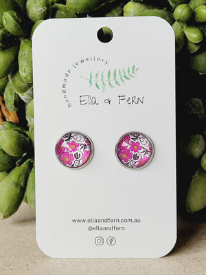 Fuscia Flowers Stud Earrings | Ella & Fern