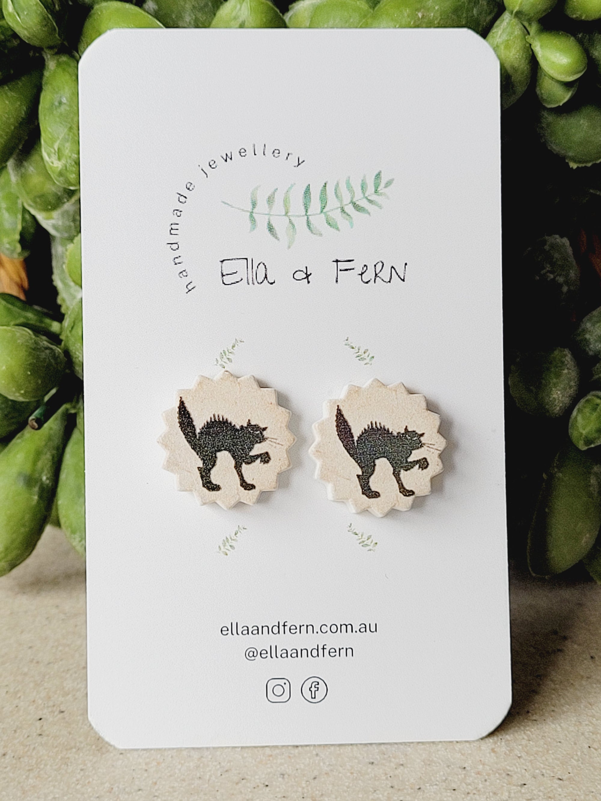 Scaredy Cat Wooden Stud Earrings | Ella & Fern
