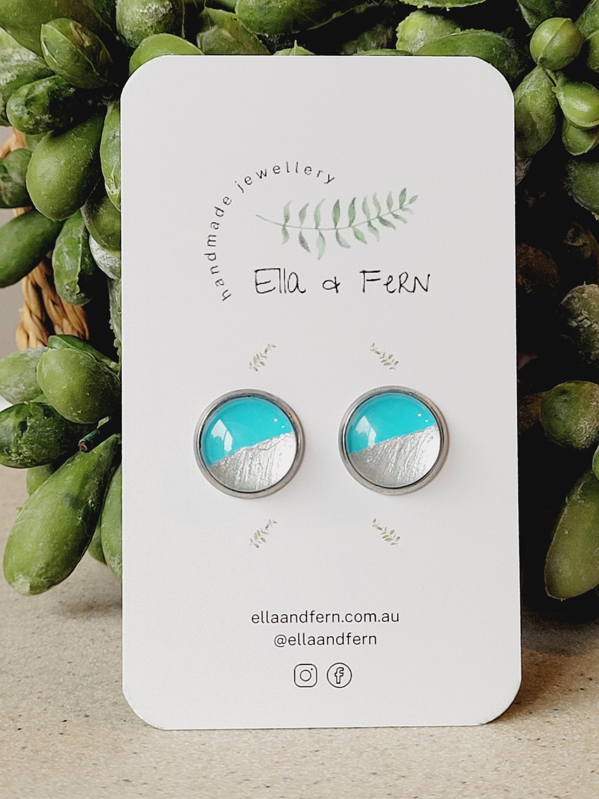 Teal and Silver Foil Pop Stud Earrings | Ella & Fern