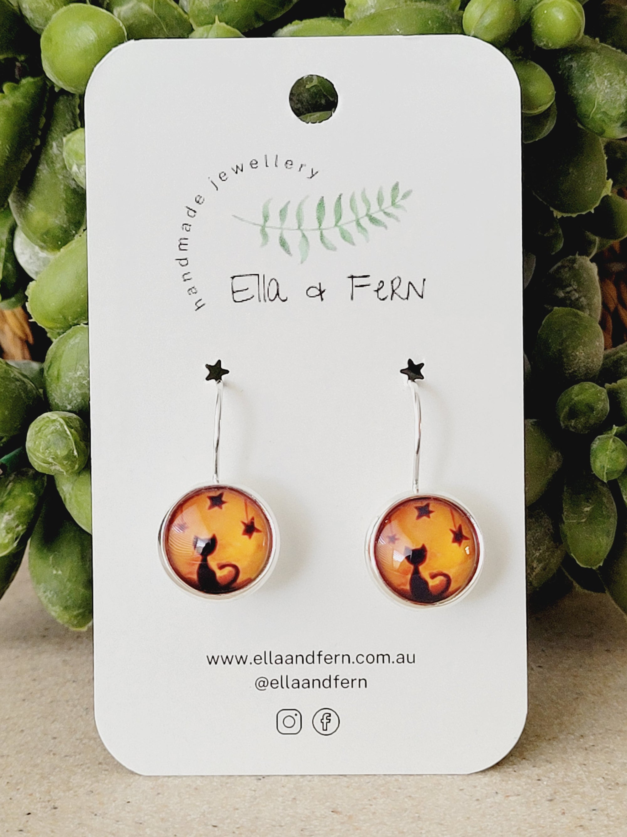 Starry Cat Lever Back Drop Earrings | Ella & Fern