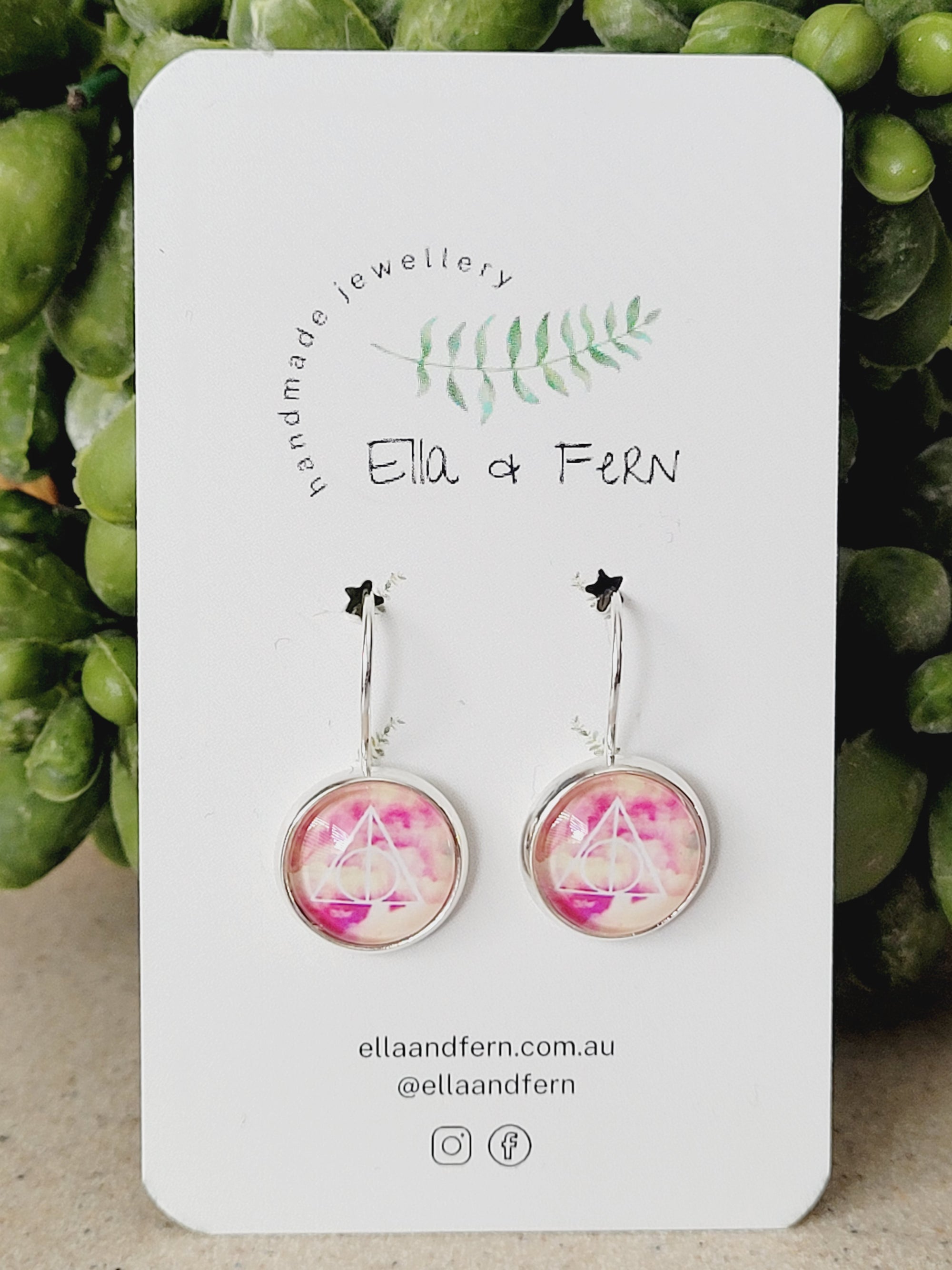 Deathly Hallows Pink | Harry Potter Inspired Lever Back Earrings | Ella & Fern