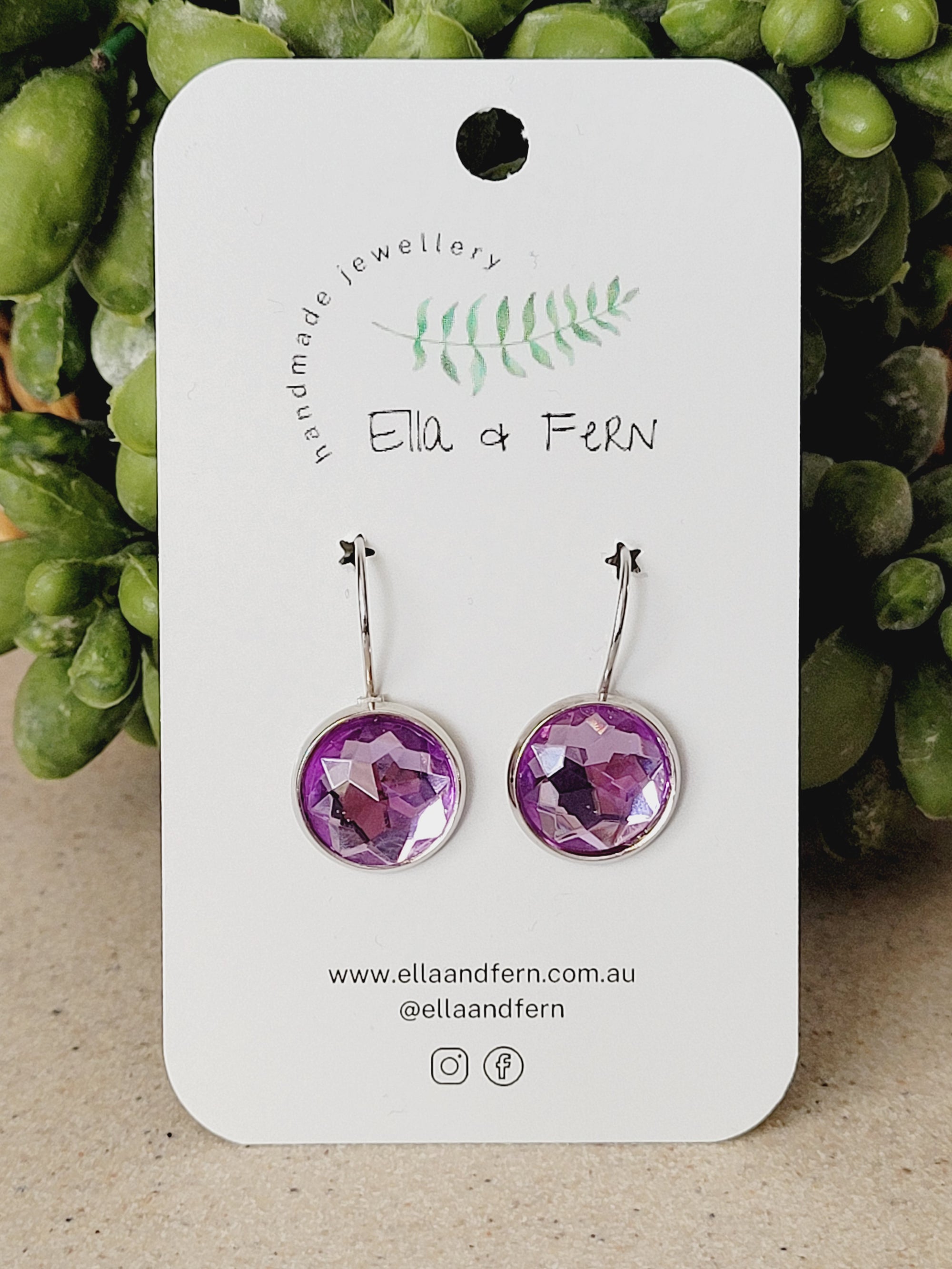 Mirrored Lavender Lever Back Drop Earrings | Ella & Fern