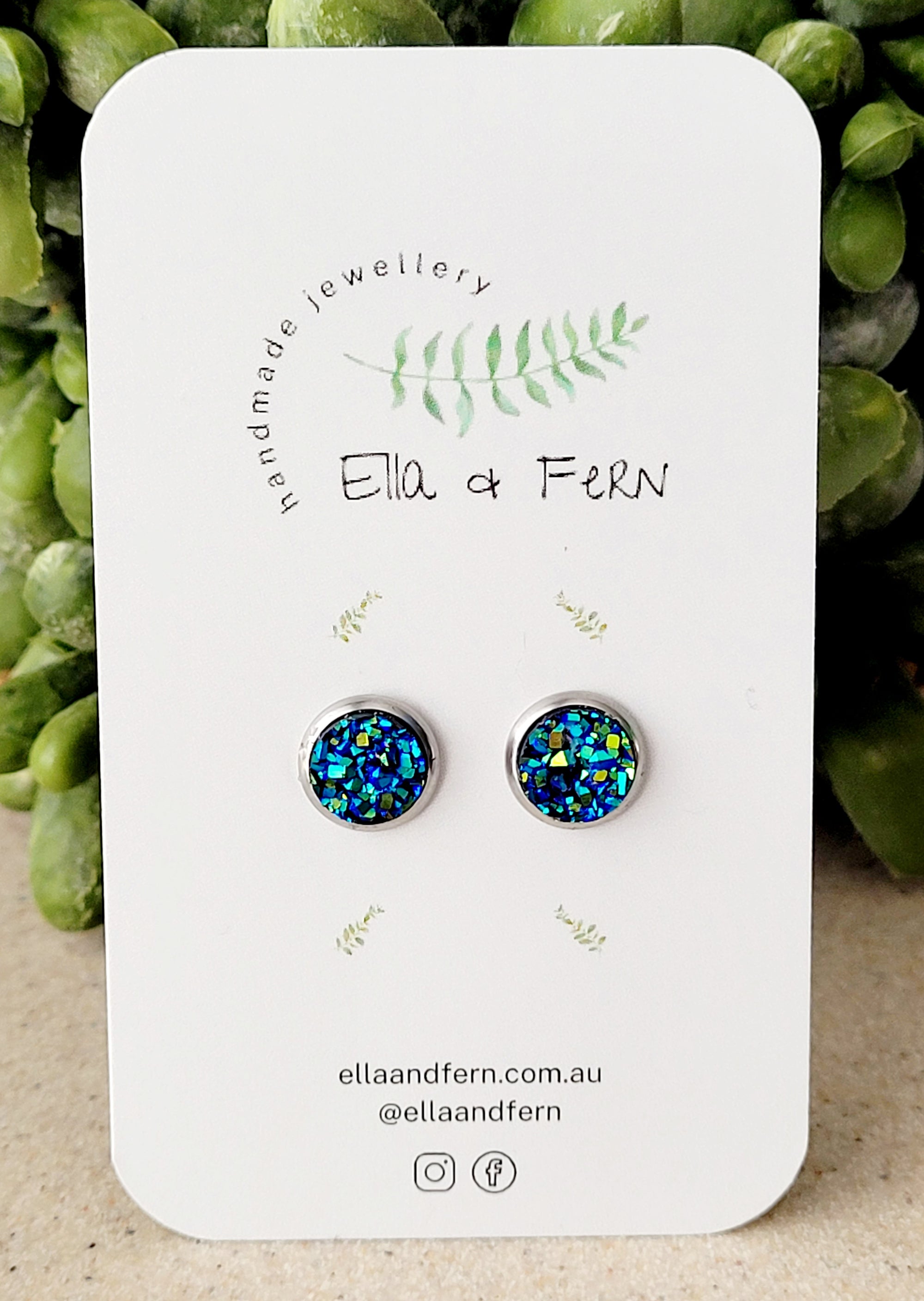 Daring Blue Sparkling Faux Druzy Mini Stud Earrings | Ella & Fern