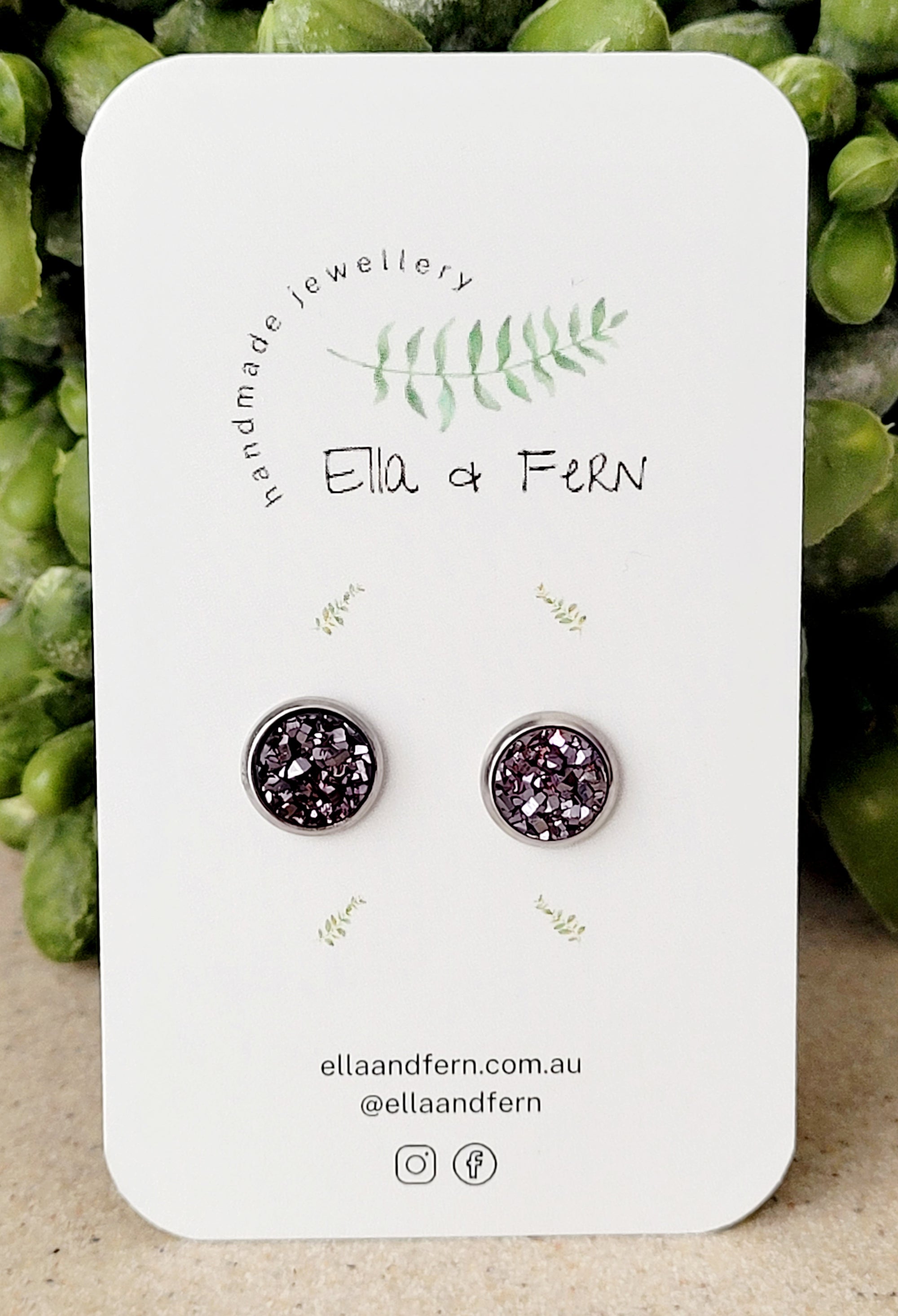 Mauve Sparkling Faux Druzy Mini Stud Earrings | Ella & Fern