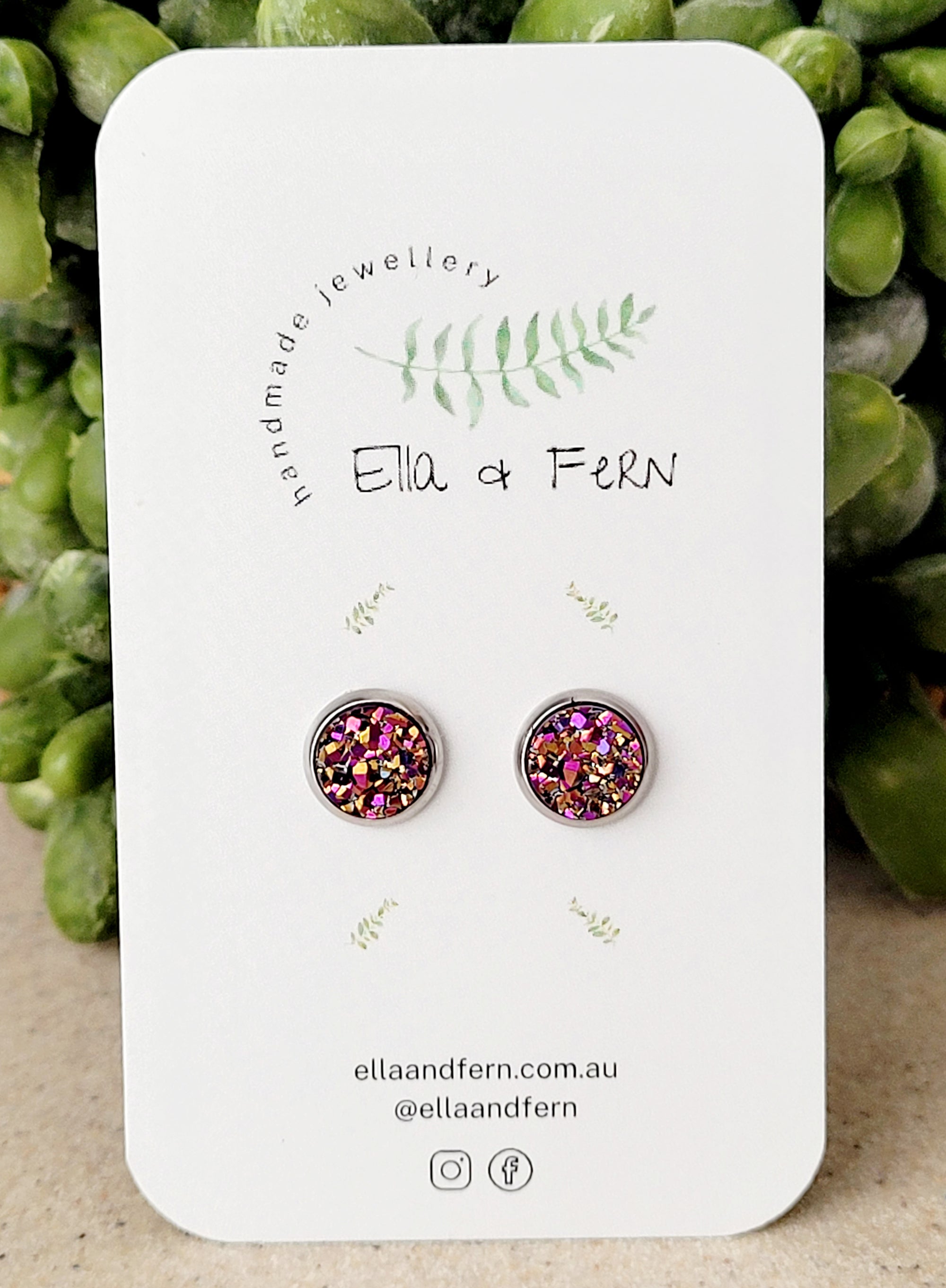 Rose Gold Sparkling Faux Druzy Mini Stud Earrings | Ella & Fern