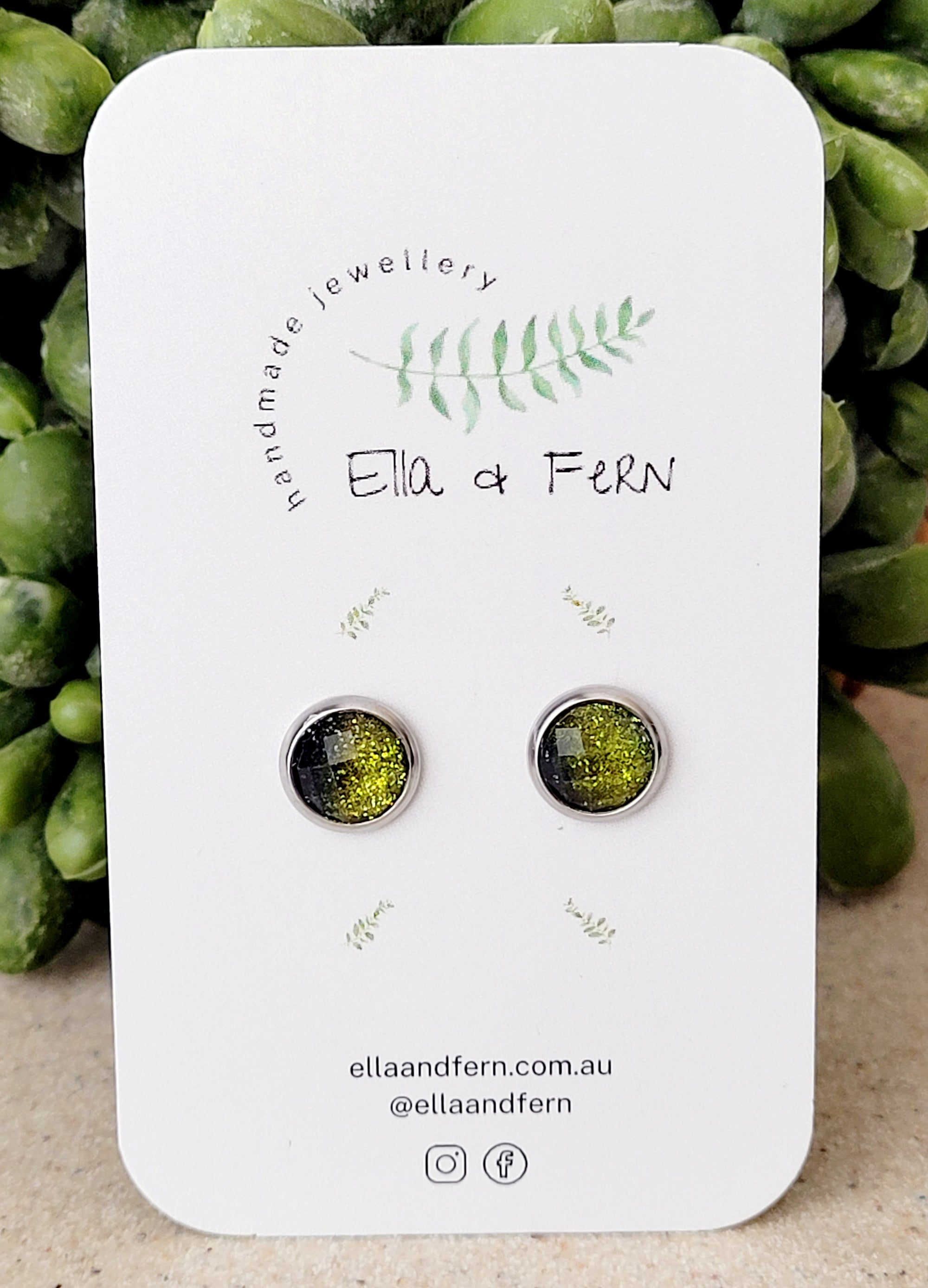 Green Sparkling Resin Mini Stud Earrings | Ella & Fern
