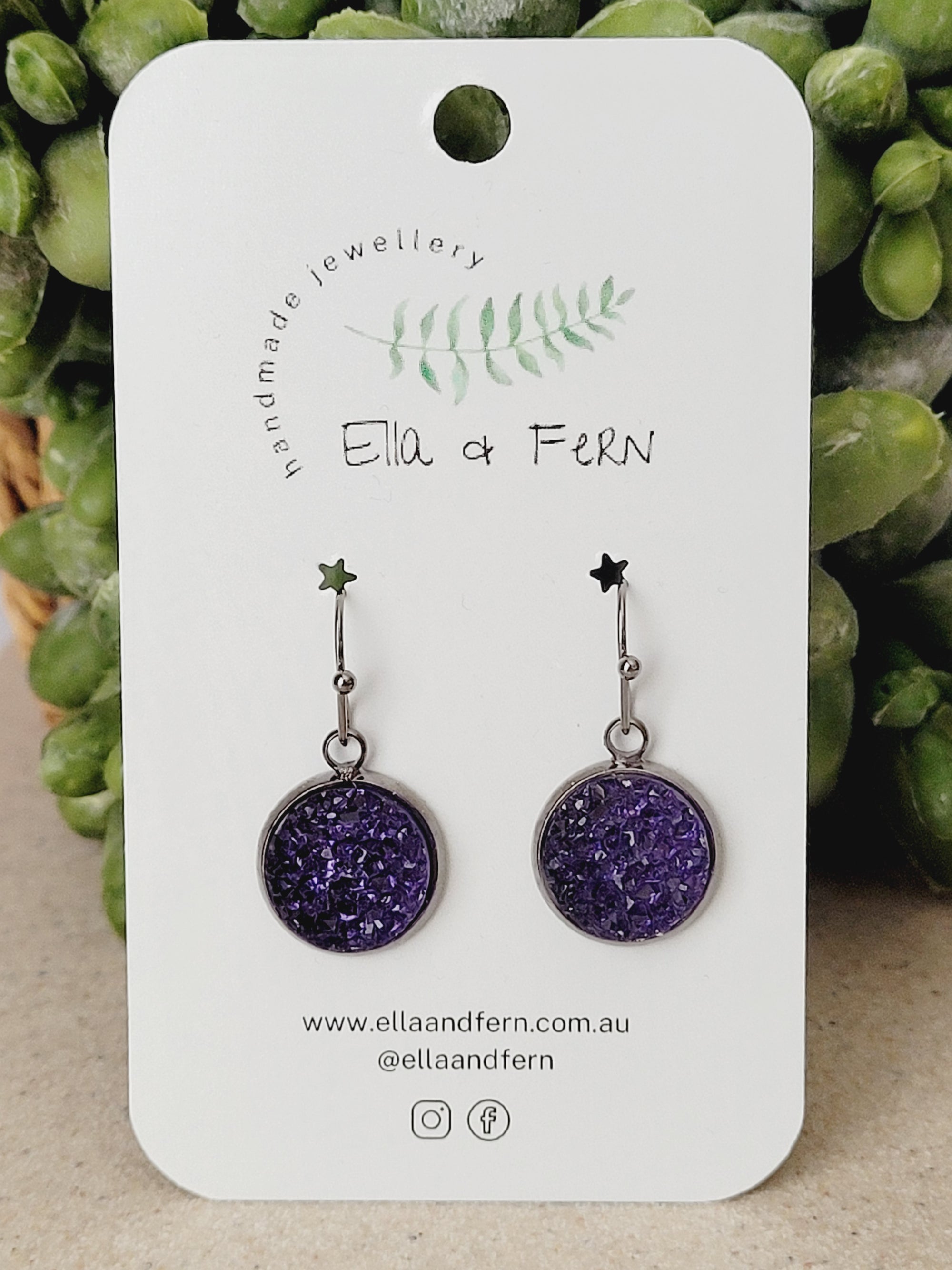 Dark Violet Faux Druzy Dangle Earrings | Ella & Fern