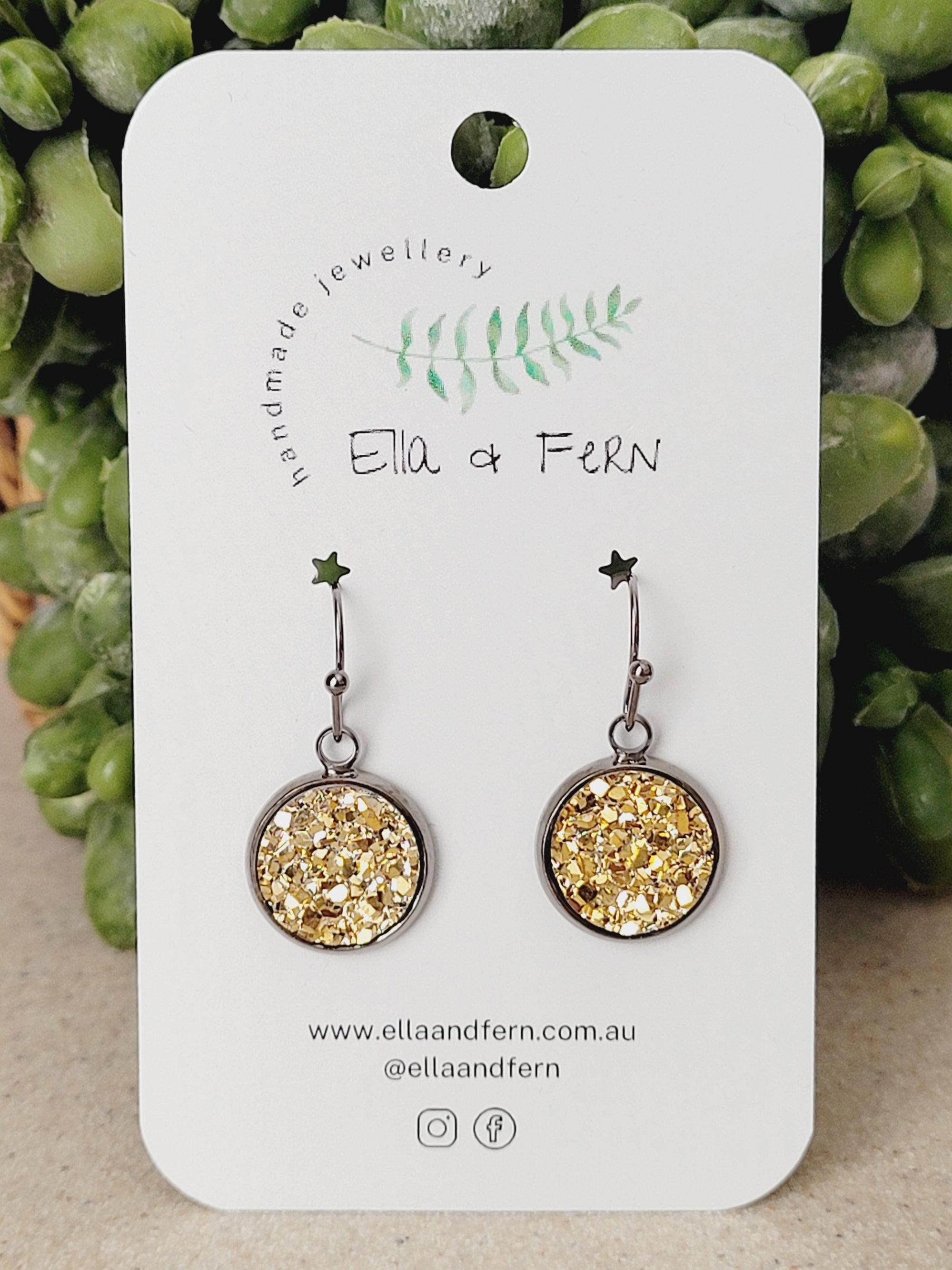 Bright Gold Faux Druzy Dangle Earrings | Ella & Fern