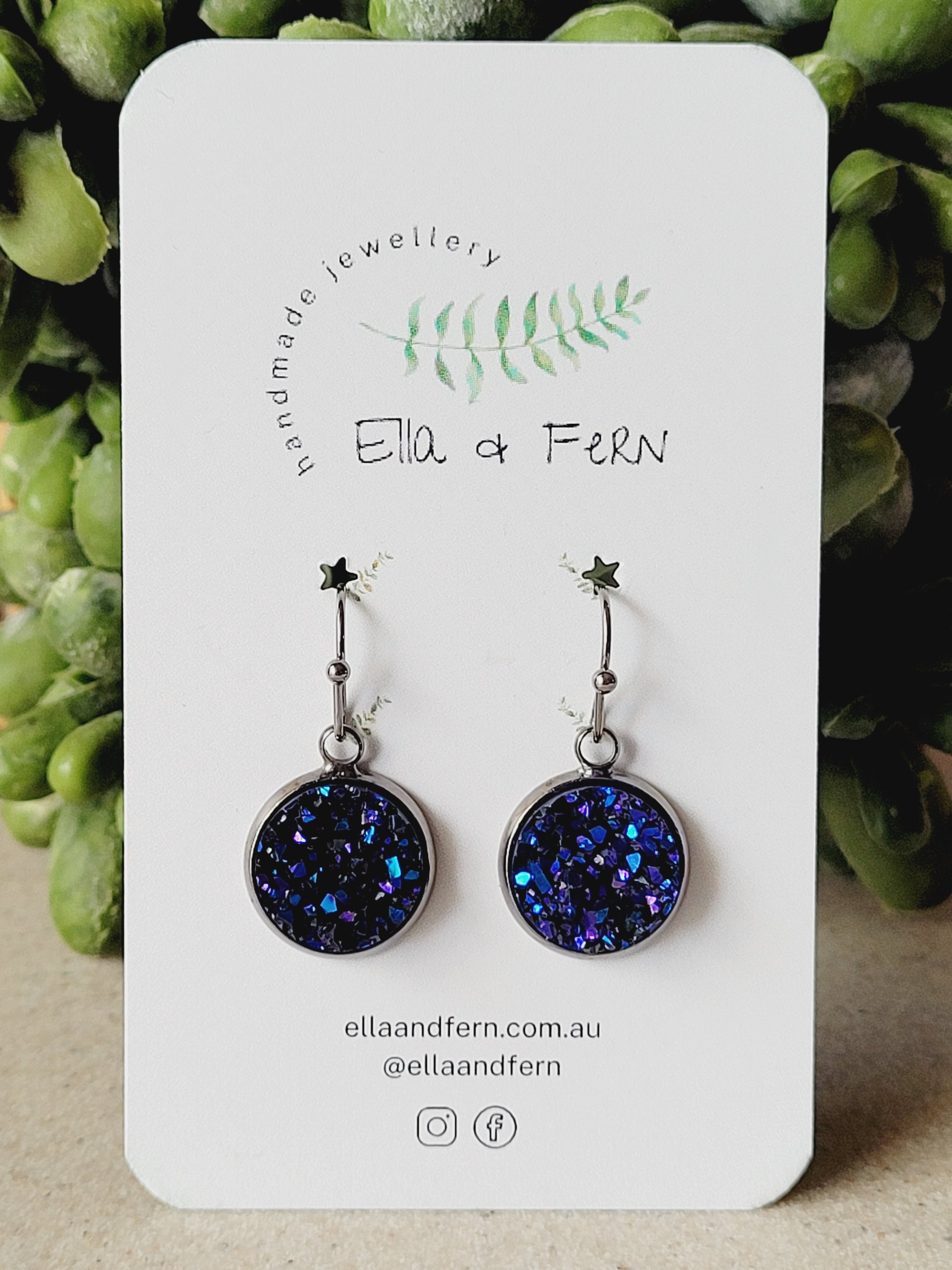 Blue Violet Sparkling Faux Druzy Dangle Earrings | Ella & Fern