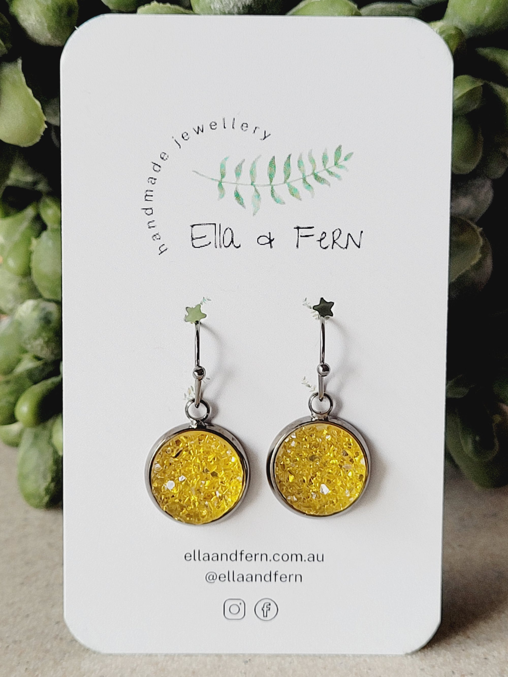 Golden Sunflower Faux Druzy Dangle Earrings | Ella & Fern