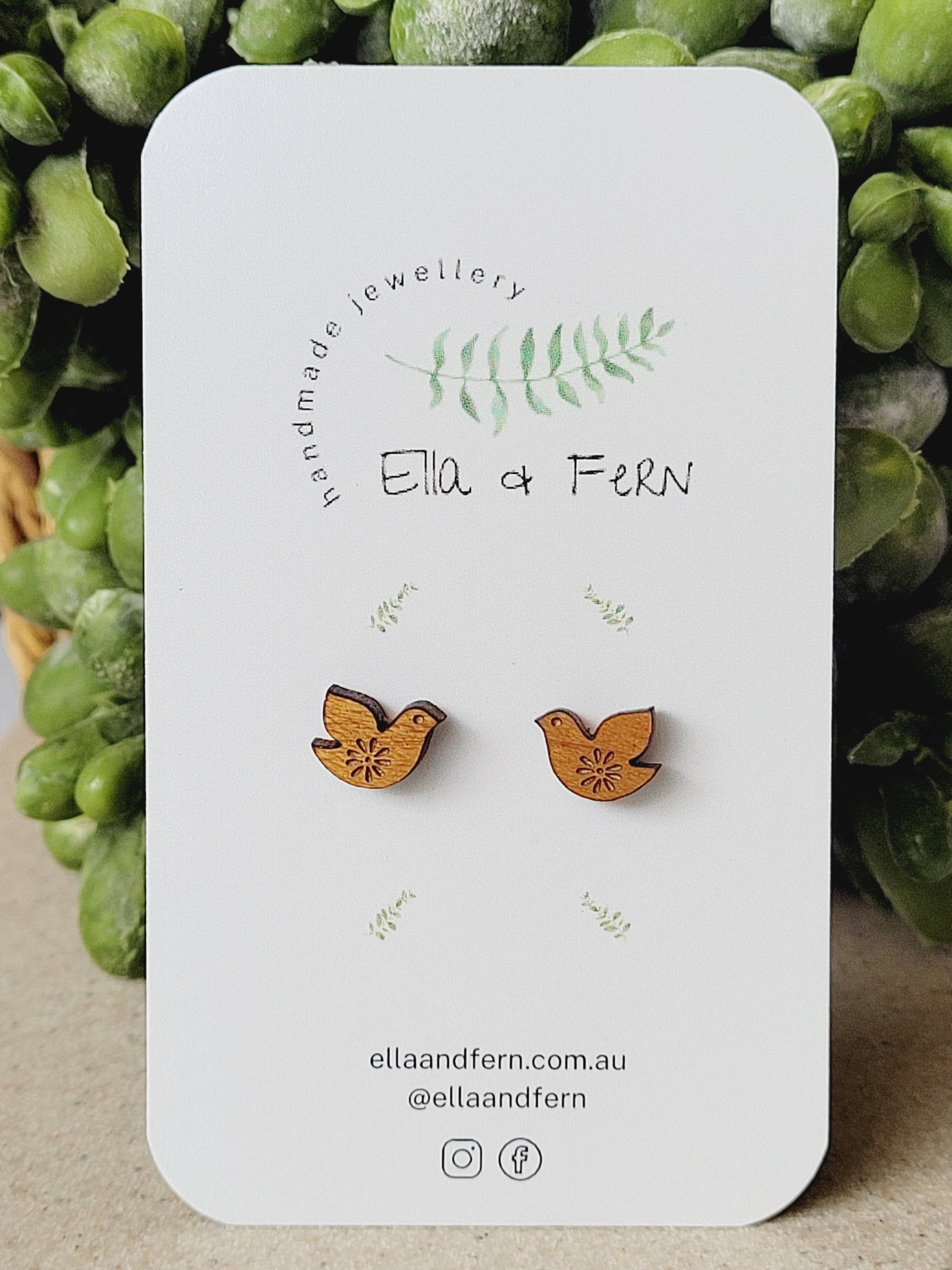 Sparrow Print Wooden Stud Earrings | Ella & Fern