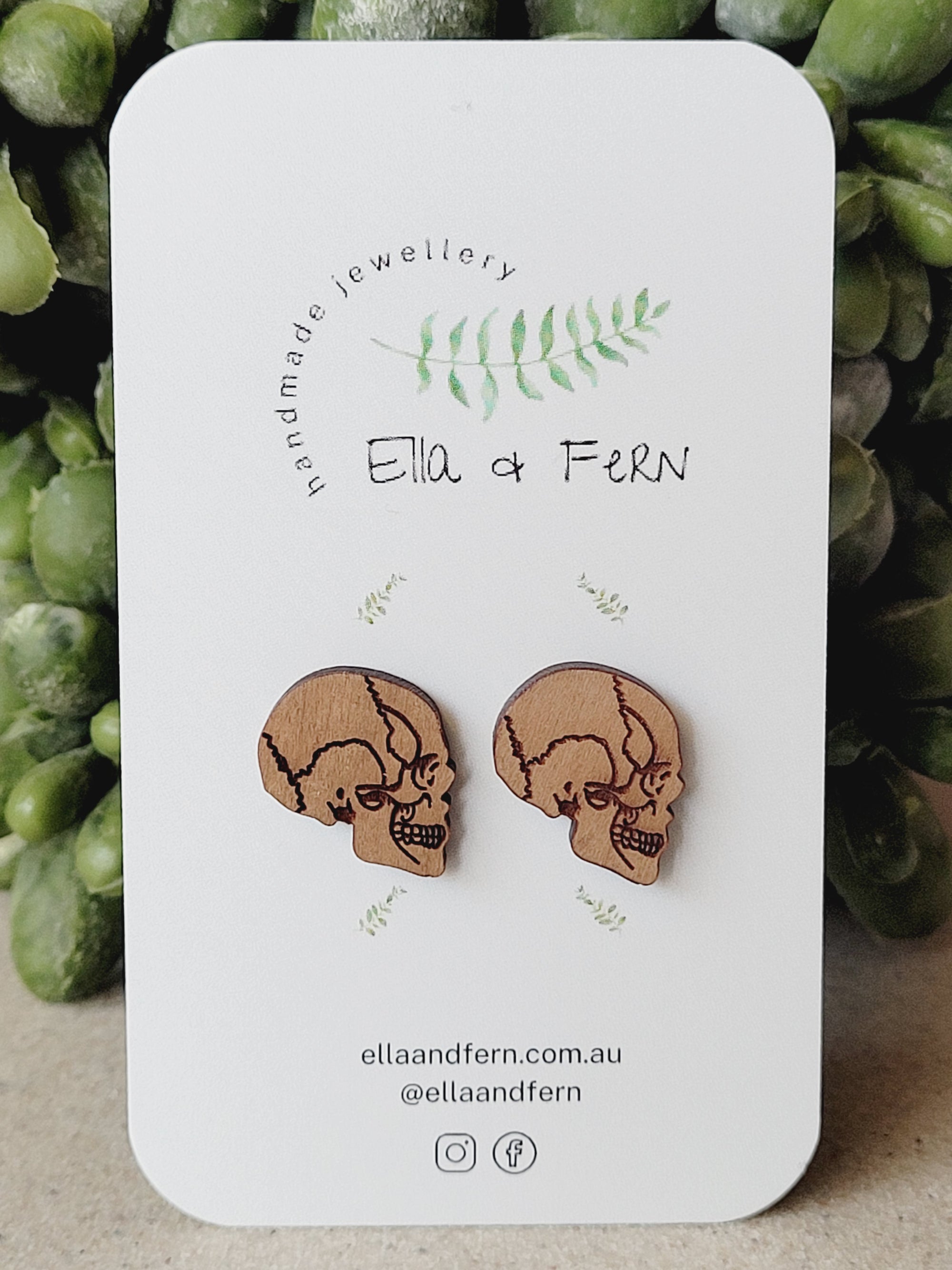 Skulls Wooden Stud Earrings | Ella & Fern