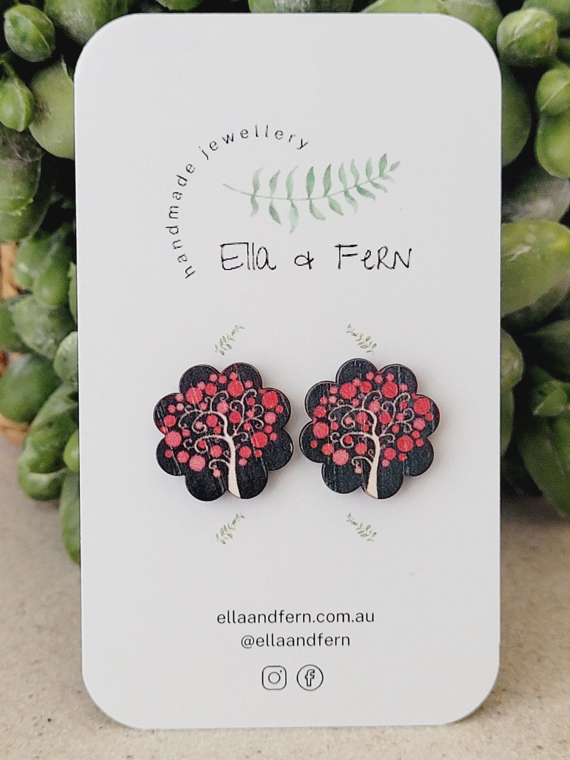 Red Trees Wooden Stud Earrings | Ella & Fern