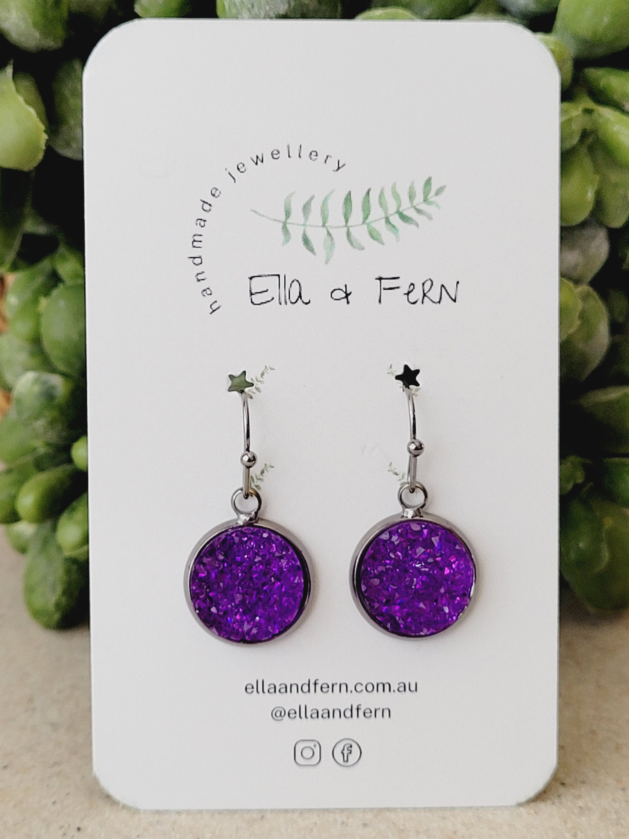 Purple Faux Druzy Dangle Earrings | Ella & Fern