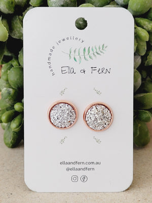 Sparkling Silver Faux Druzy Pop Stud Earrings | Ella & Fern