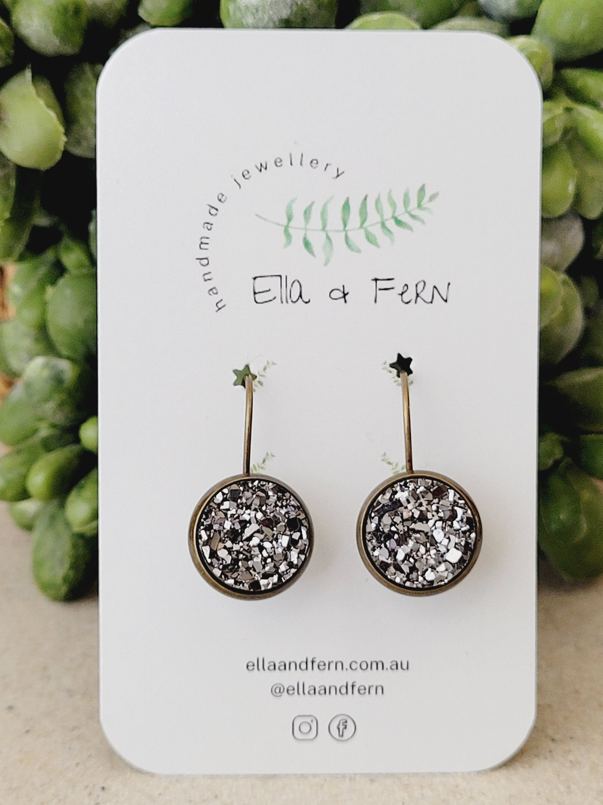 Dark Silver Sparkling Faux Druzy Lever Back Earrings | Ella & Fern