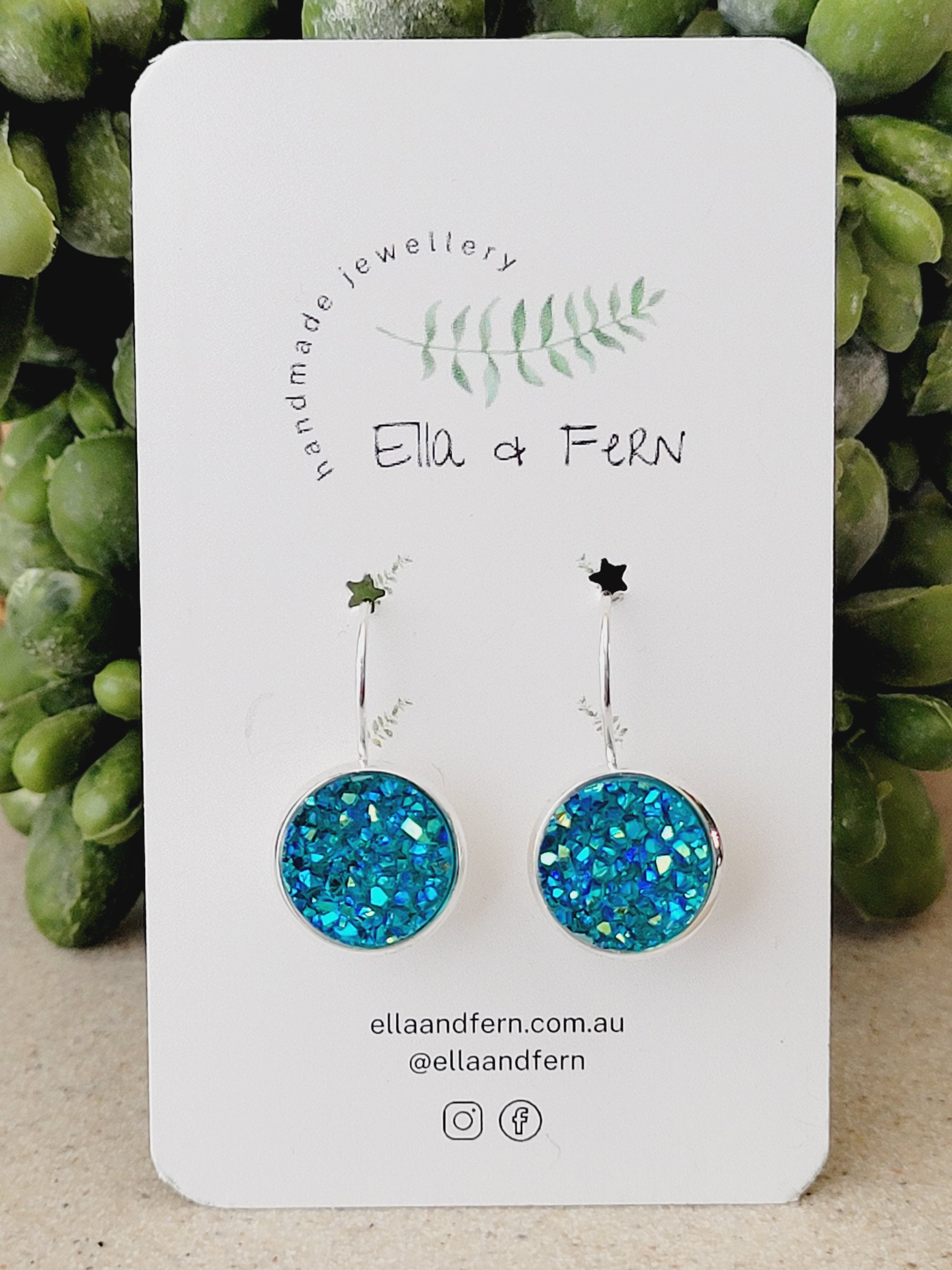 Blue Green Sparkling Faux Druzy Lever Back Earrings | Ella & Fern