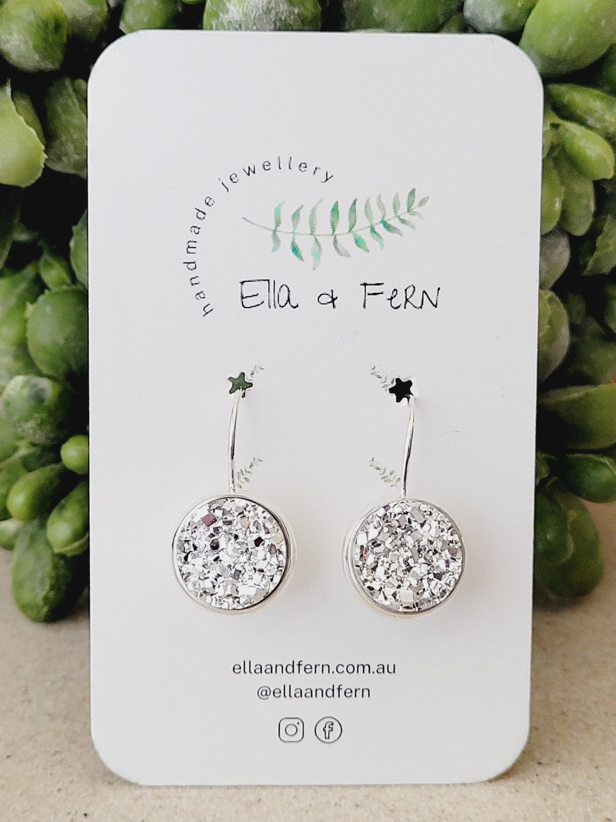 Silver Sparkling Faux Druzy Lever Back Earrings | Ella & Fern