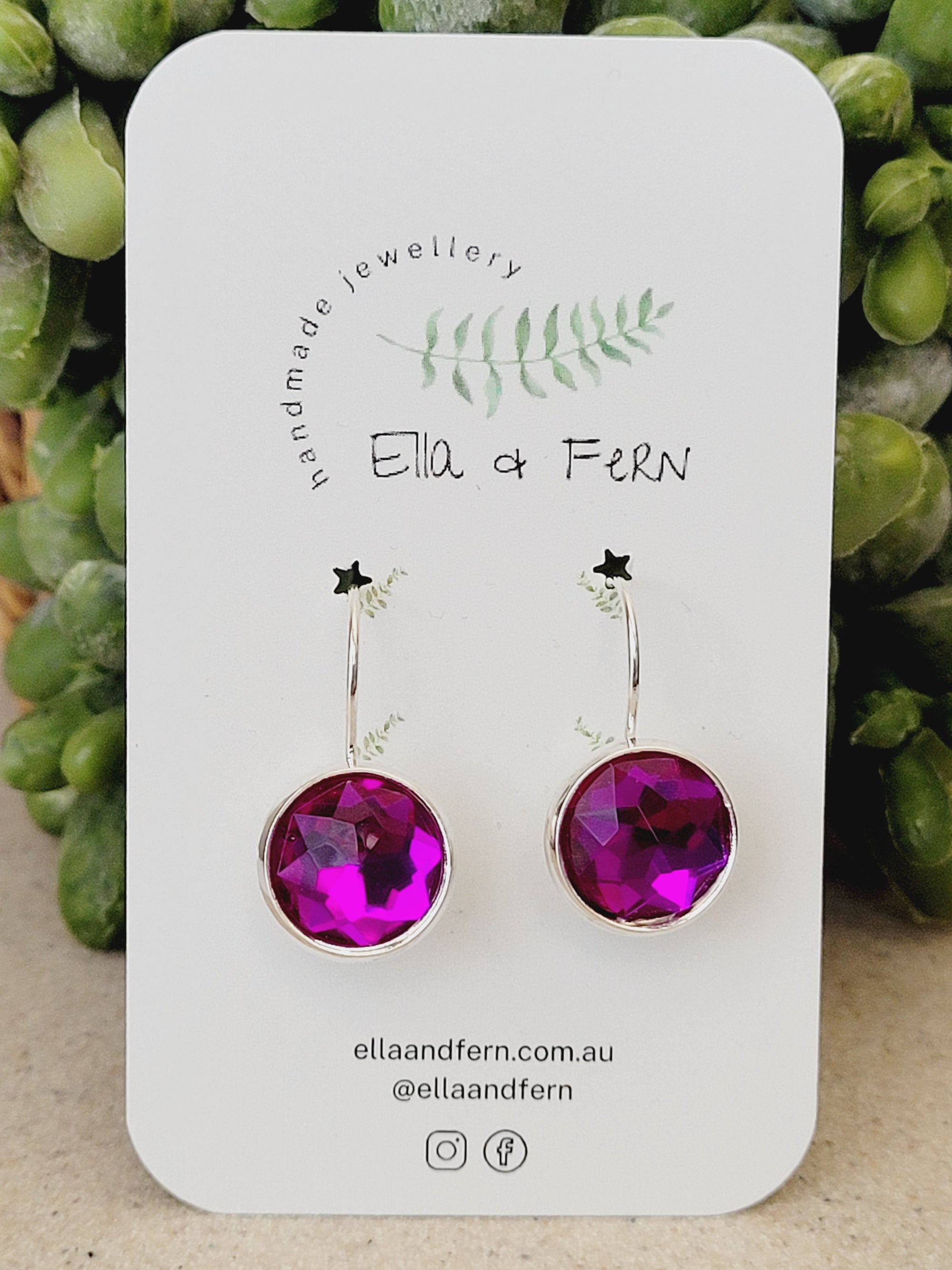 Mirrored Fuscia Lever Back Earrings | Ella & Fern