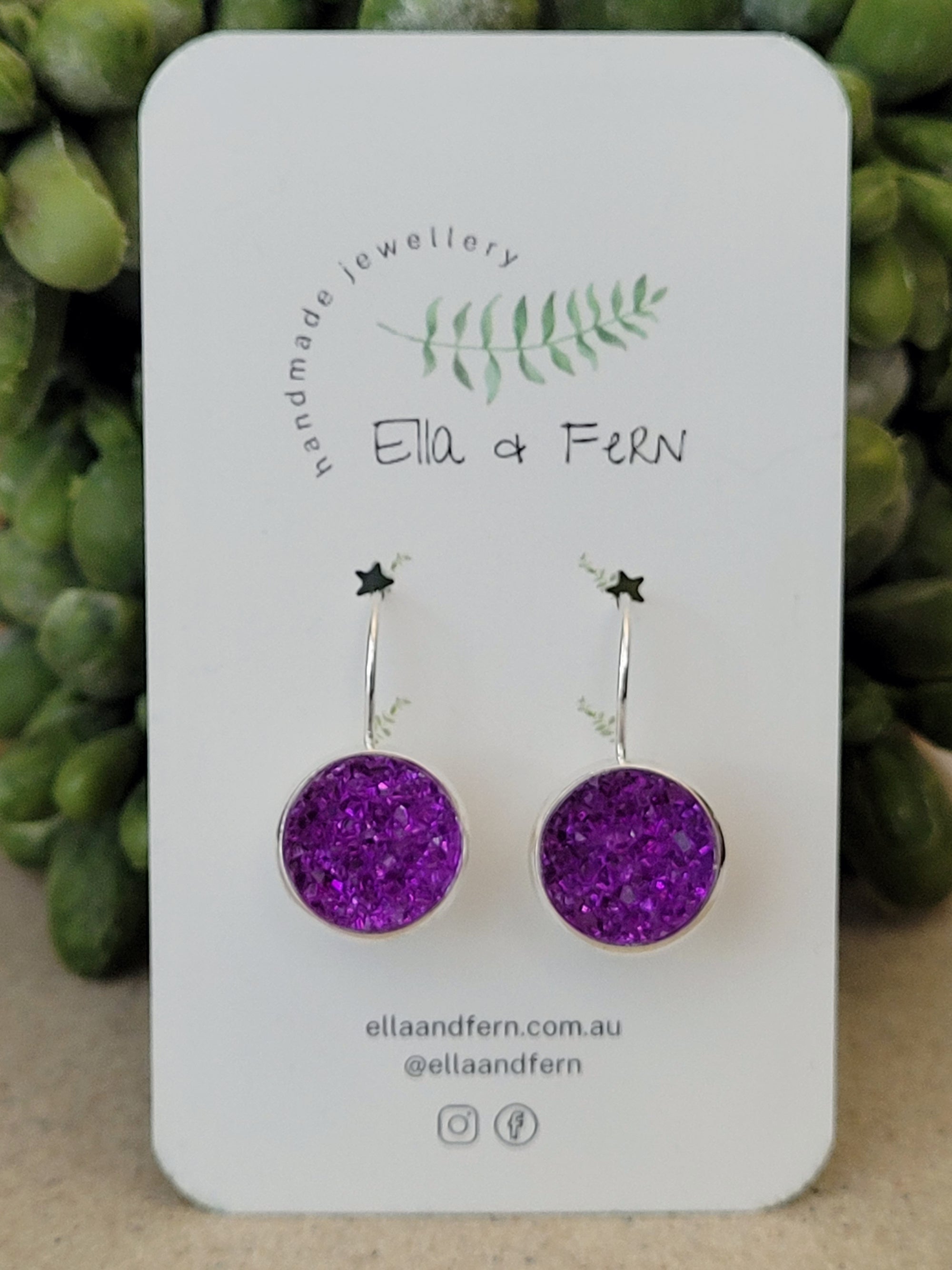 Bright Purple Faux Druzy Lever Back Earrings | Ella & Fern
