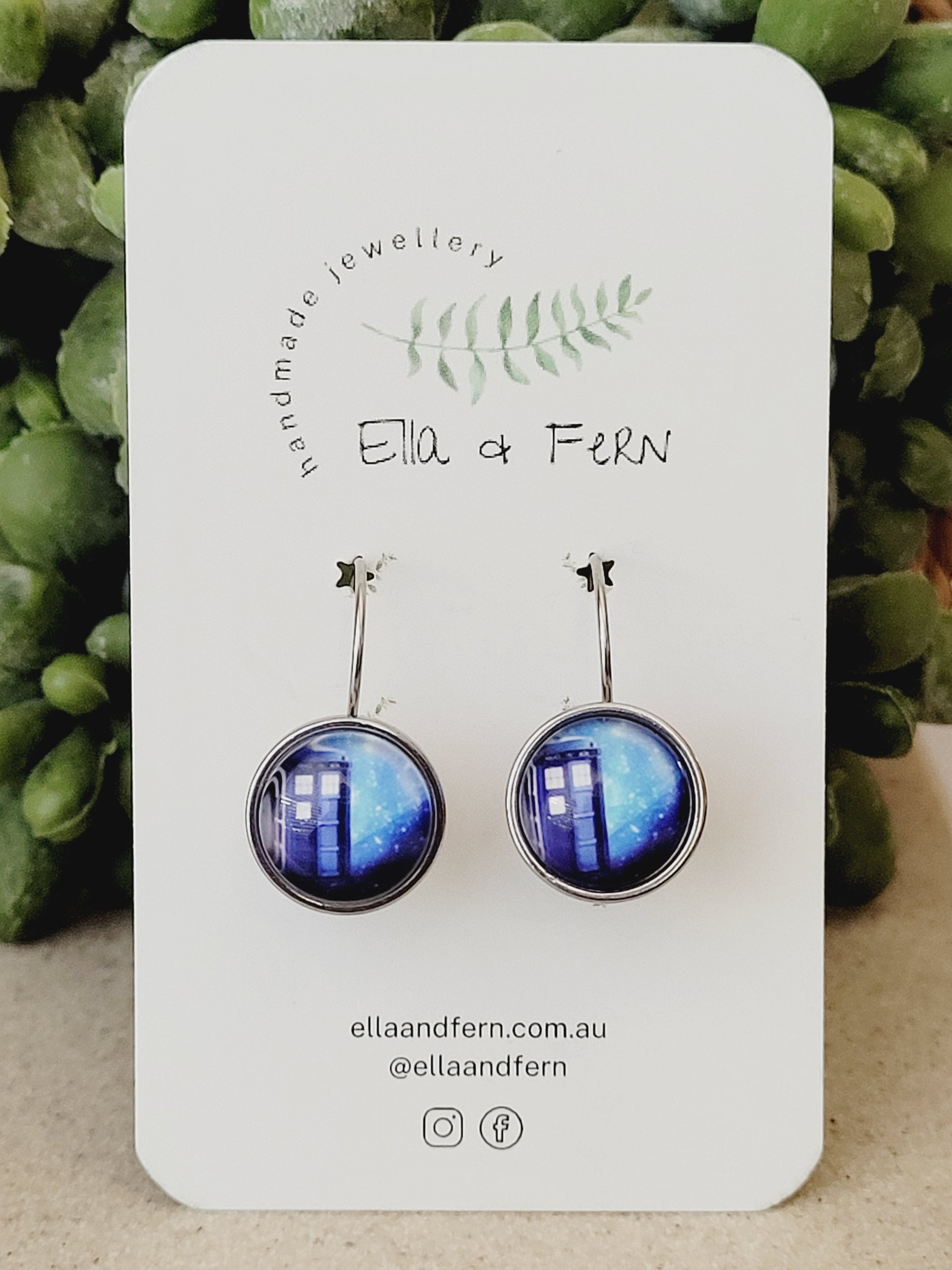 Tardis Blue Lever Back Earrings | Ella & Fern