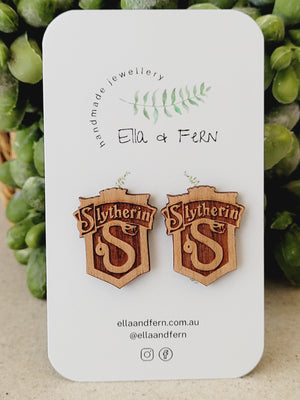 Slytherin House Wooden Stud Earrings | Ella & Fern