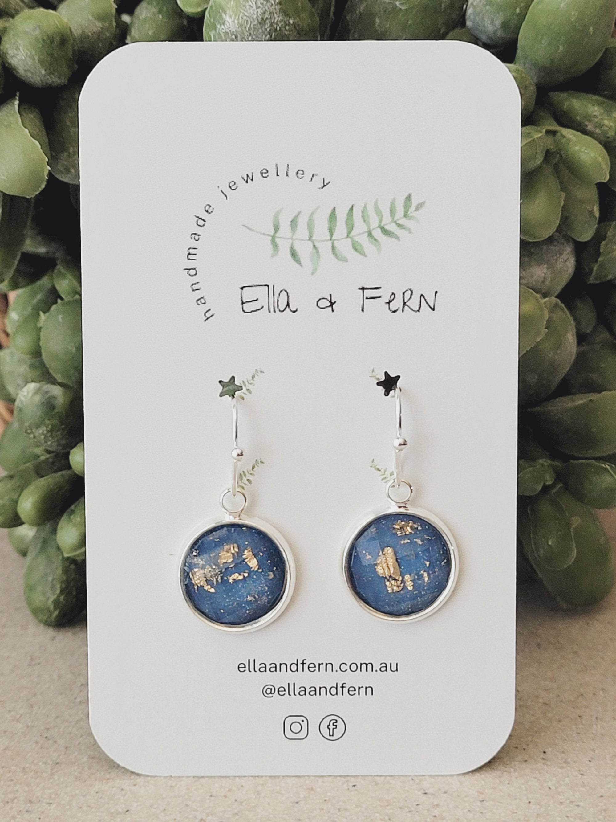 Gold Leaf Baby Blue Dangle Earrings | Ella & Fern