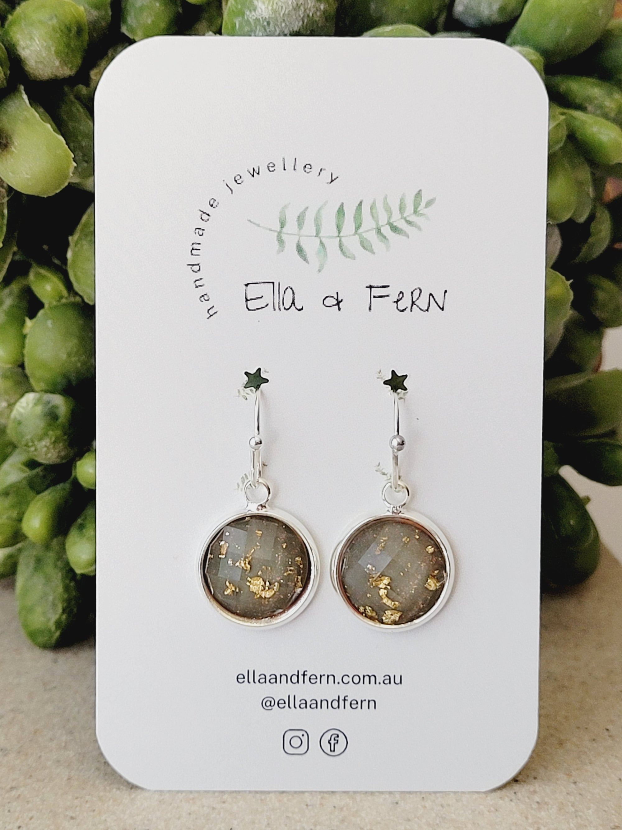 Gold Leaf Grey Dangle Earrings | Ella & Fern