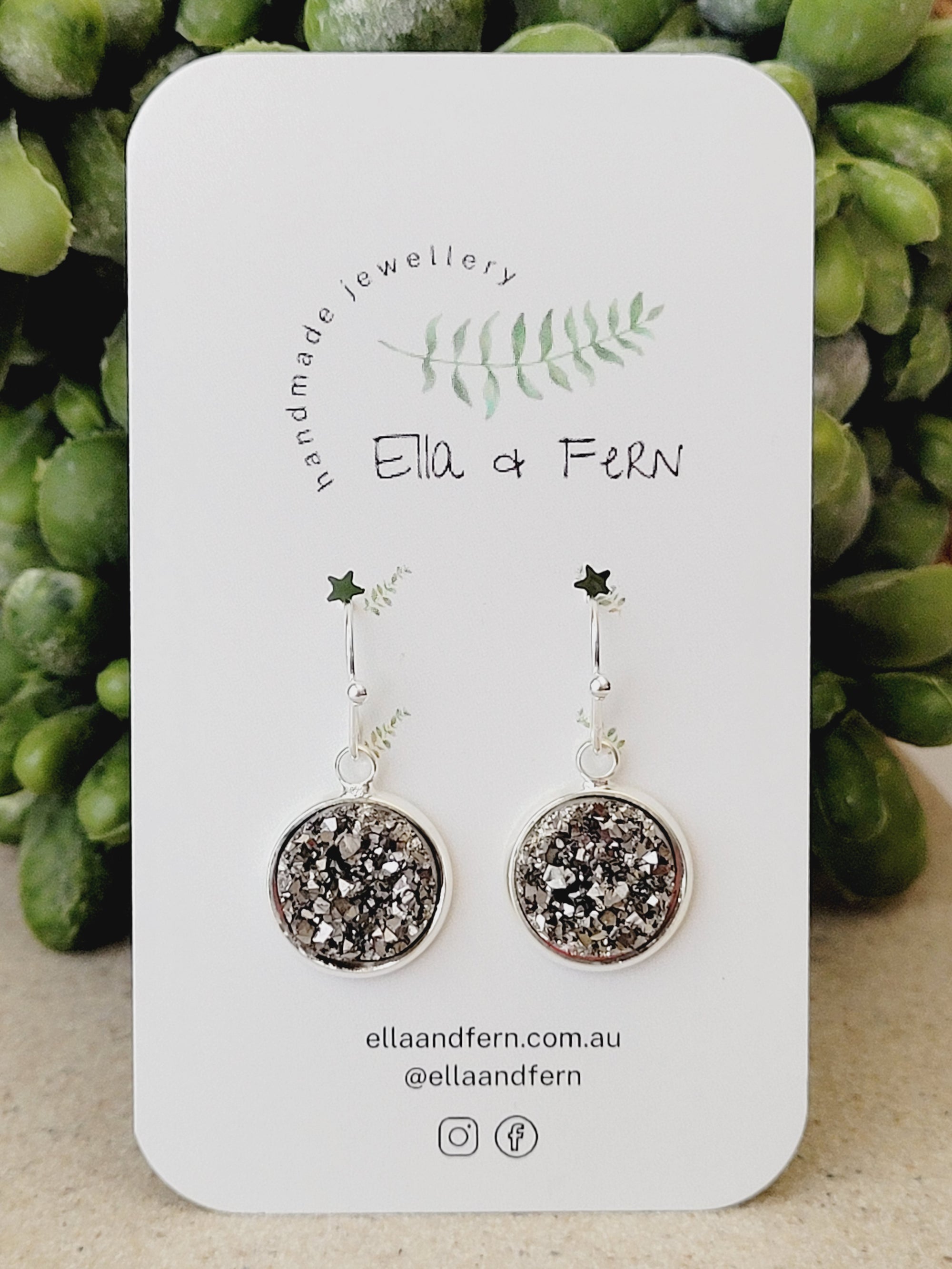 Dark Silver Sparkling Faux Druzy Dangle Earrings | Ella & Fern