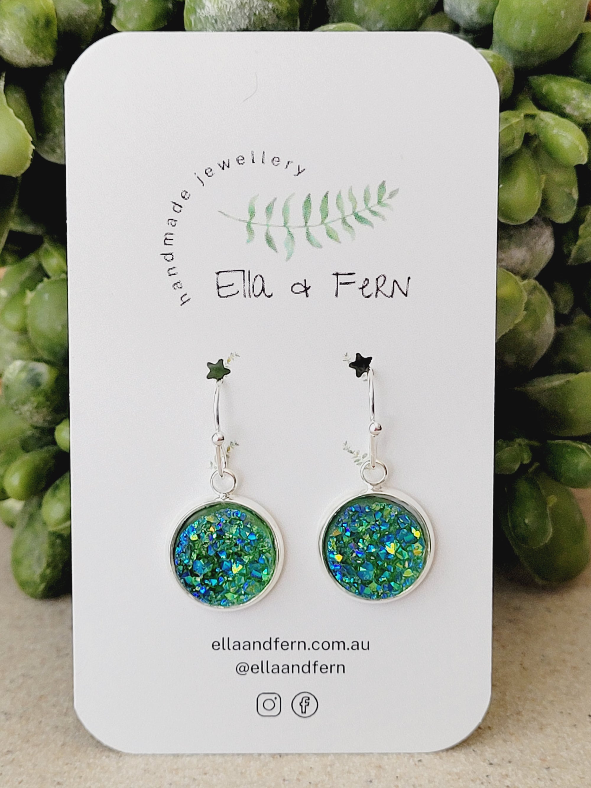 Sparkle Grass Green Faux Druzy Dangle Earrings | Ella & Fern