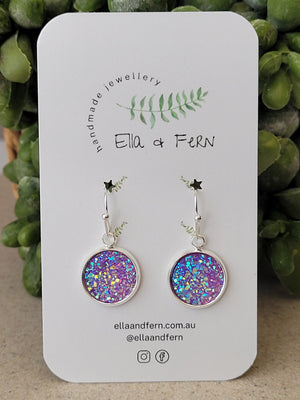 Sparkling Violet Faux Druzy Dangle Earrings | Ella & Fern