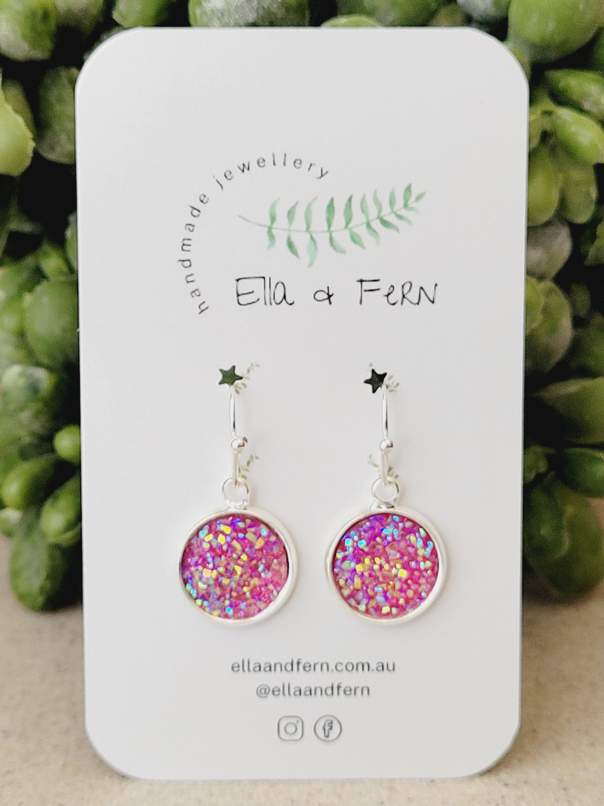Light Baby Pink Faux Druzy Glitter Dangle Earrings | Ella & Fern