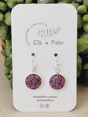 Rose Blue Sparkling Faux Druzy Dangle Earrings | Ella & Fern